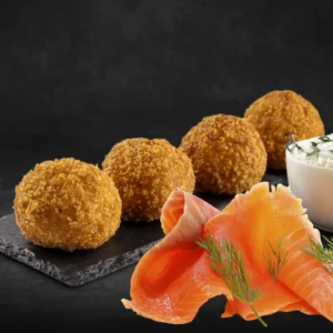 Croqueta de salmón con queso crema y eneldo
